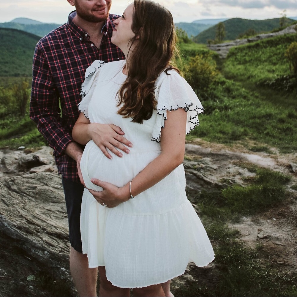 White Ruffle sleeve, knee-length dress
